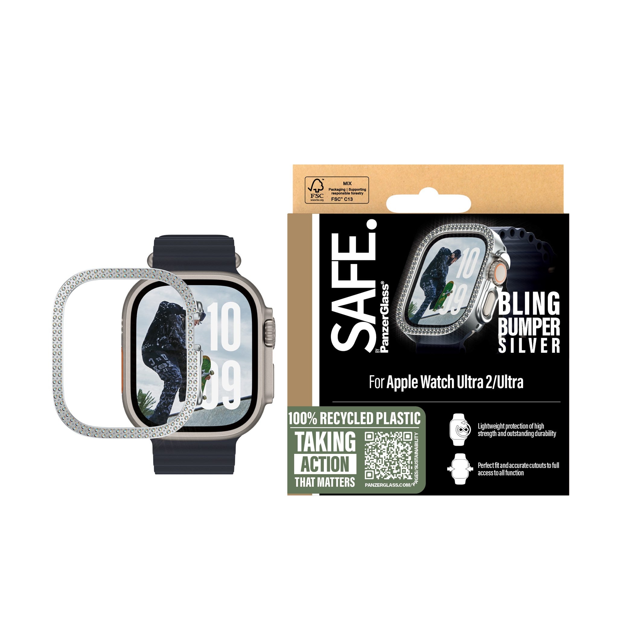 SAFE. by PanzerGlass® Bling Bumper Silver Apple Watch Ultra 3 | Ultra 2 | Ultra | 49mm